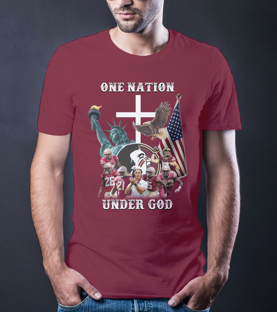One Nation Under God Florida State Seminoles Football Statue Of Liberty Eagle Flag T-Shirt