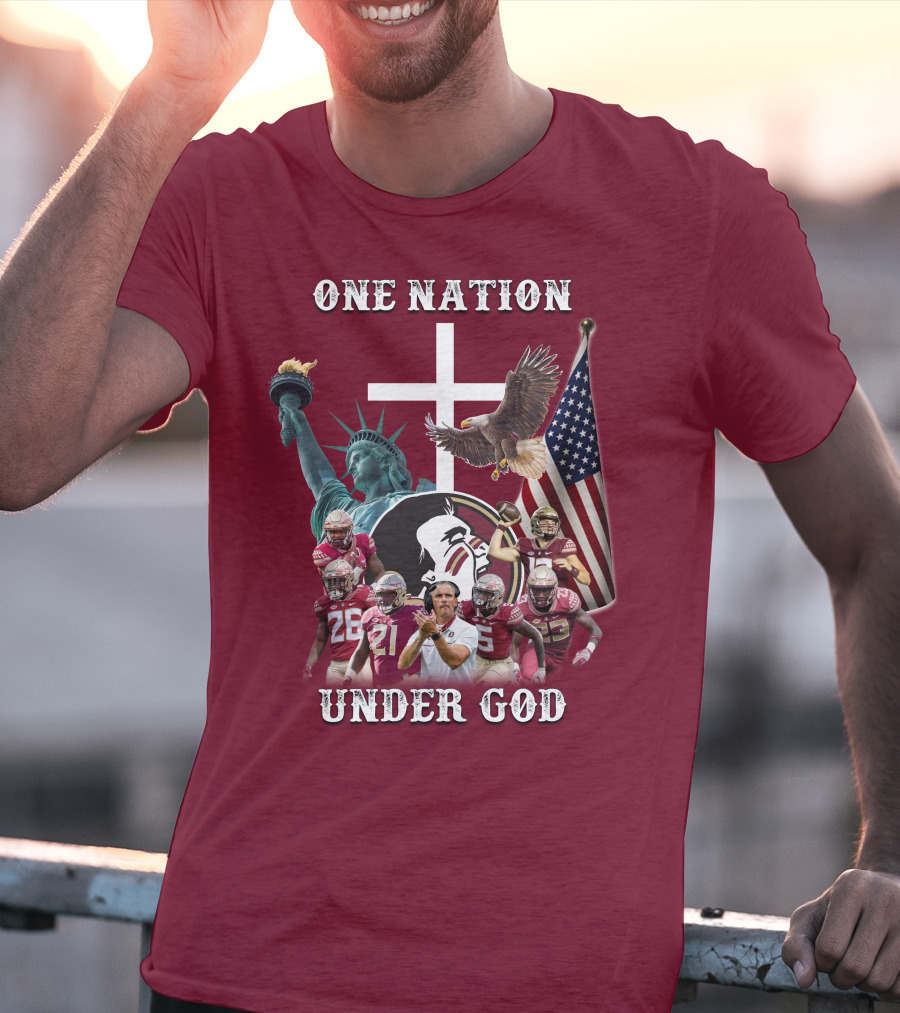 One Nation Under God Florida State Seminoles Football Statue Of Liberty Eagle Flag T-Shirt