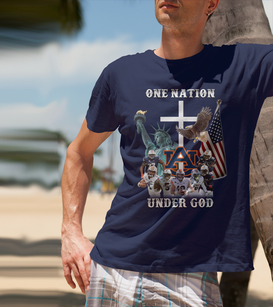 One Nation Under God AU Team With Liberty Cross And Flag T-Shirt