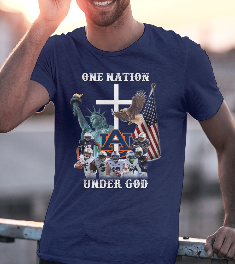 One Nation Under God AU Team With Liberty Cross And Flag T-Shirt