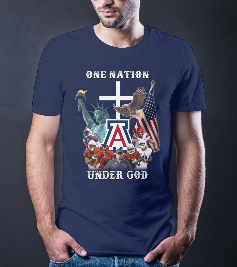 One Nation Under God Coach With Statue Of Liberty, Flag, Eagle, And Football Players T-Shirt