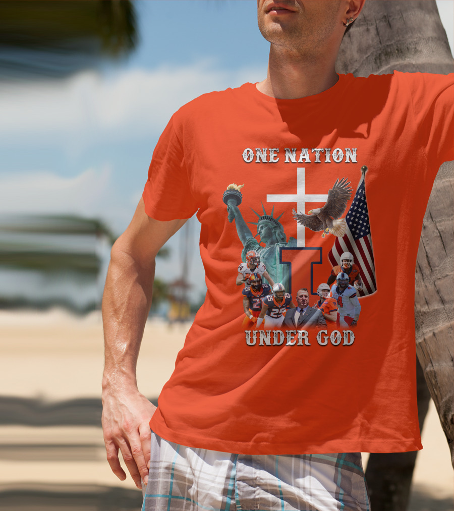 One Nation Under God Statue Of Liberty American Flag Football Team T-Shirt