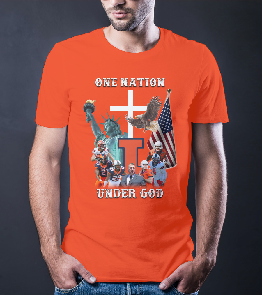 One Nation Under God Statue Of Liberty American Flag Football Team T-Shirt