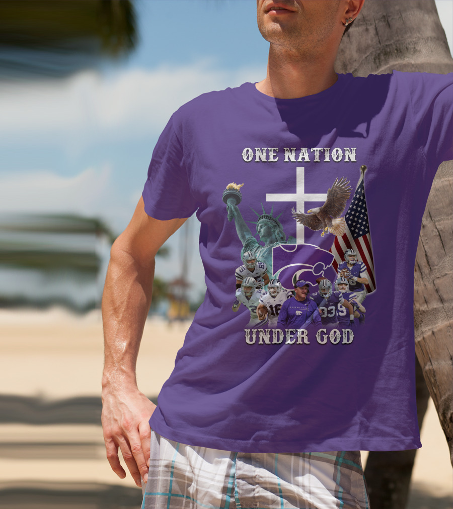 KSW Nation One Nation Under God Statue Of Liberty Cross American Flag Eagle Football T-Shirt