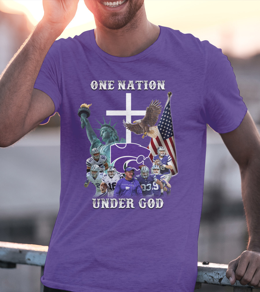 KSW Nation One Nation Under God Statue Of Liberty Cross American Flag Eagle Football T-Shirt