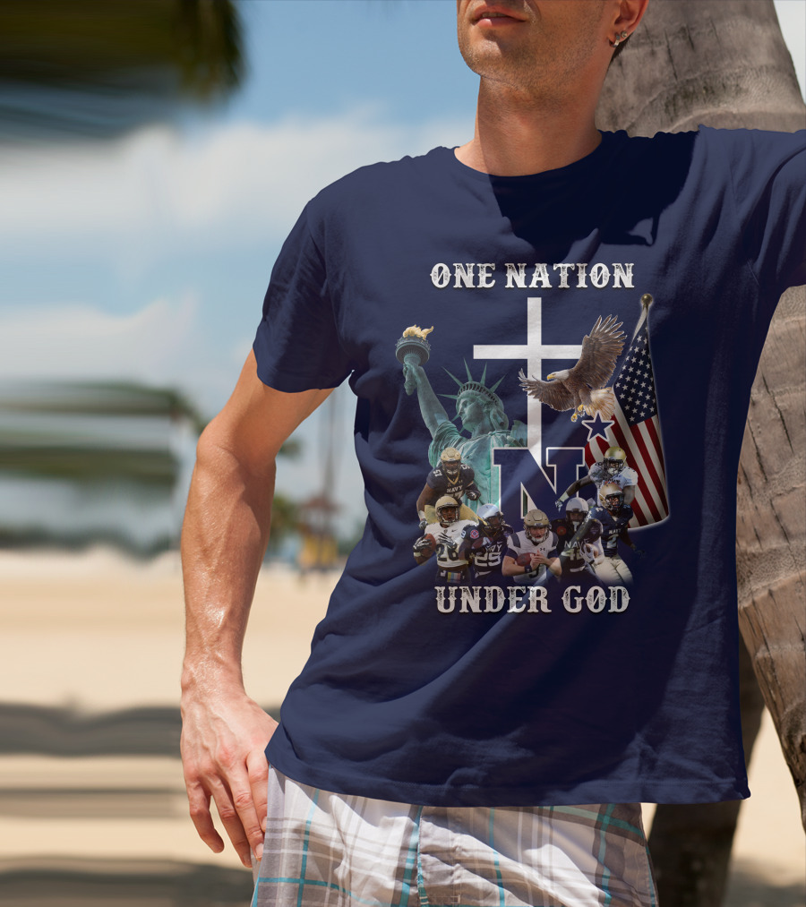 NM One Nation Under God Navy Football Statue Liberty American Flag Eagle T-Shirt