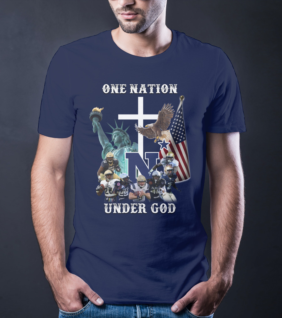 NM One Nation Under God Navy Football Statue Liberty American Flag Eagle T-Shirt