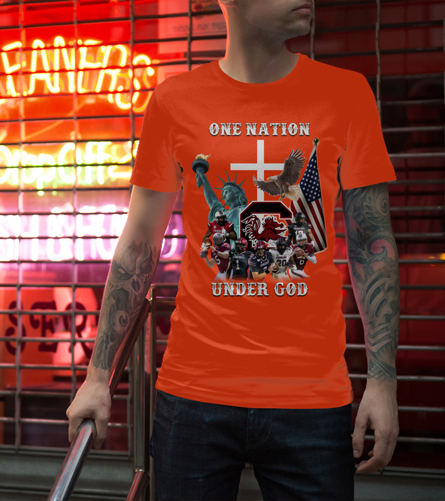One Nation Under God South Carolina Gamecocks Football Liberty American Flag Eagle T-Shirt