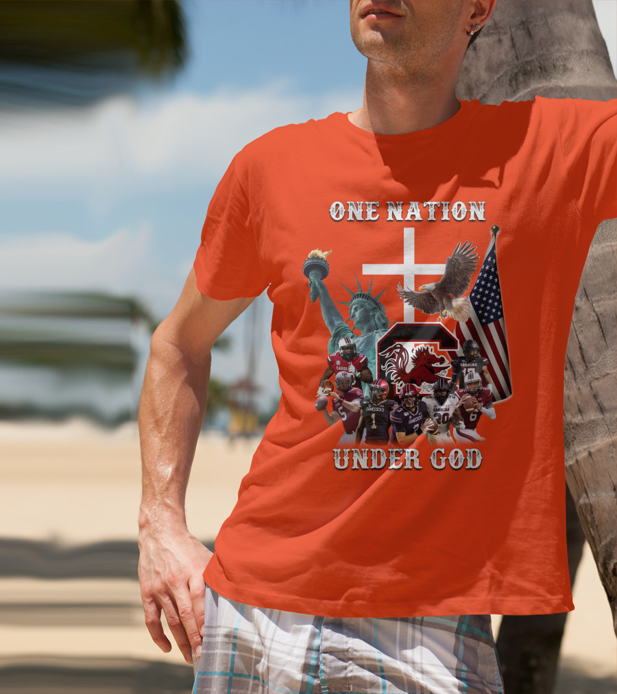 One Nation Under God South Carolina Gamecocks Football Liberty American Flag Eagle T-Shirt