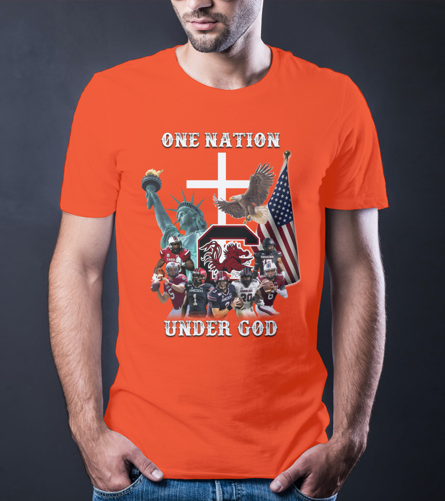 One Nation Under God South Carolina Gamecocks Football Liberty American Flag Eagle T-Shirt