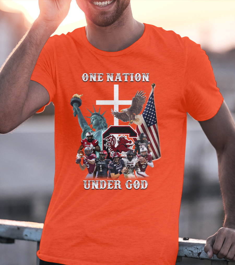 One Nation Under God South Carolina Gamecocks Football Liberty American Flag Eagle T-Shirt