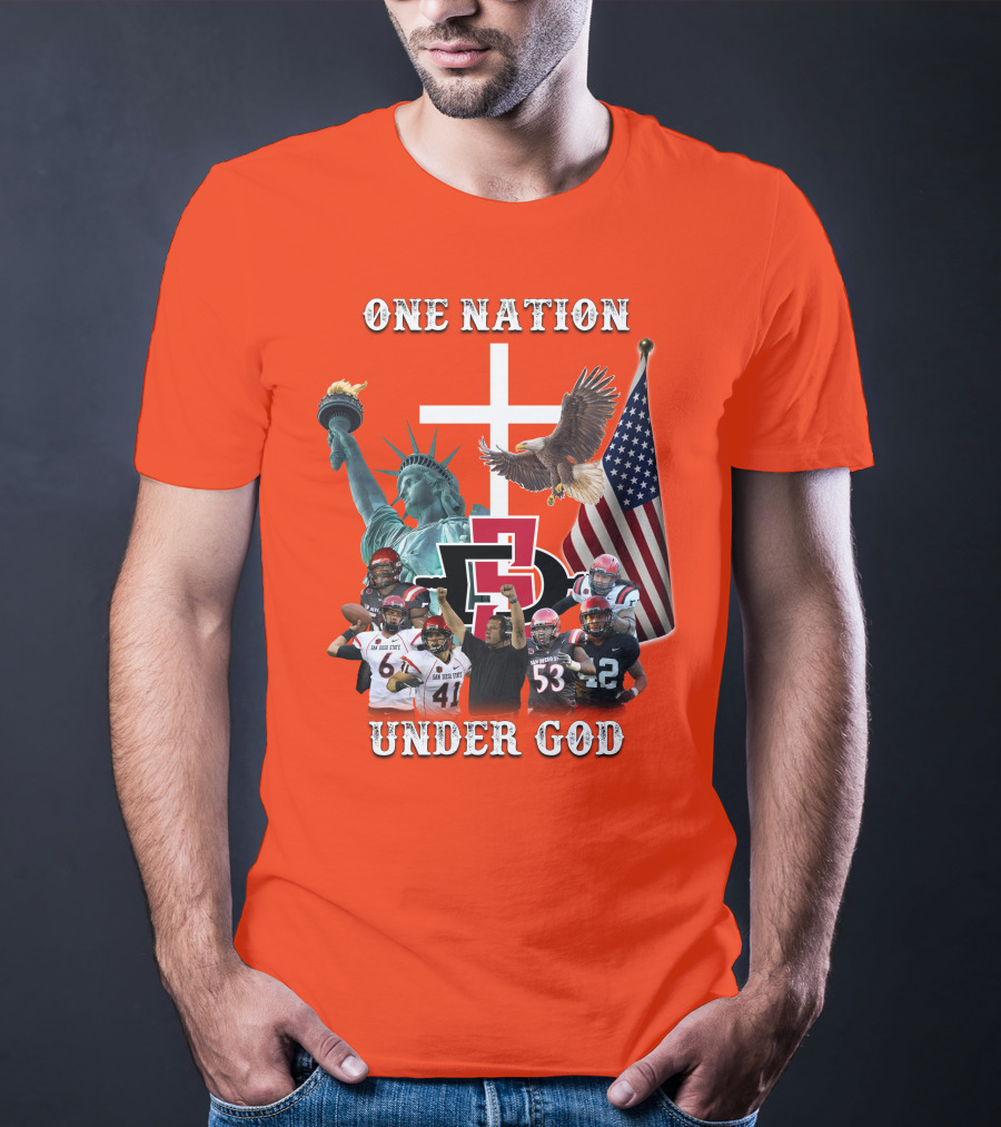 SDSA One Nation Under God Coach Statue Liberty Flag Eagle Football T-Shirt