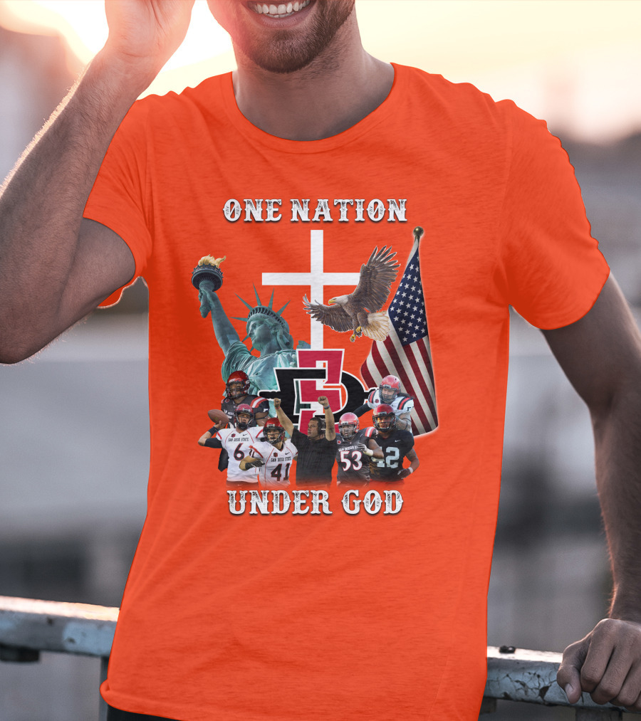 SDSA One Nation Under God Coach Statue Liberty Flag Eagle Football T-Shirt