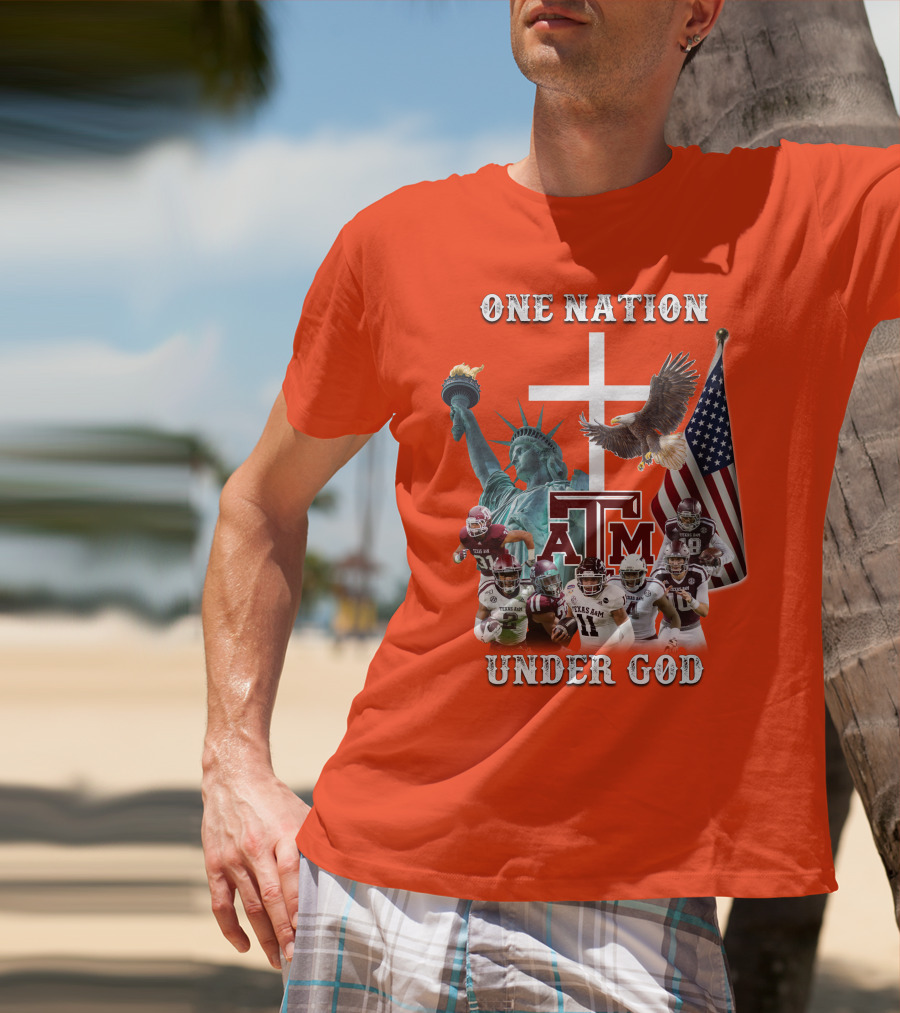 One Nation Under God Texas A&M Football Statue Of Liberty Bald Eagle American Flag T-Shirt