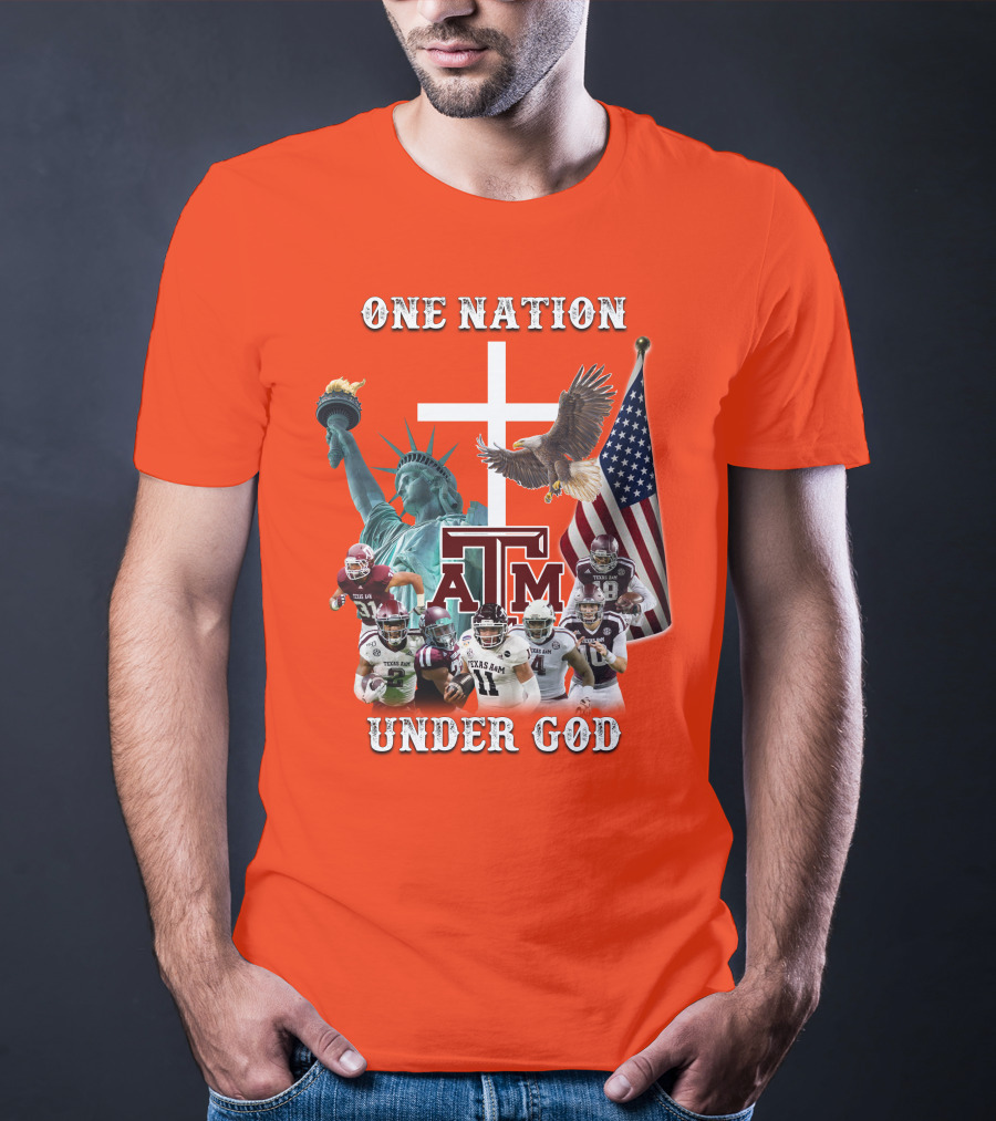 One Nation Under God Texas A&M Football Statue Of Liberty Bald Eagle American Flag T-Shirt