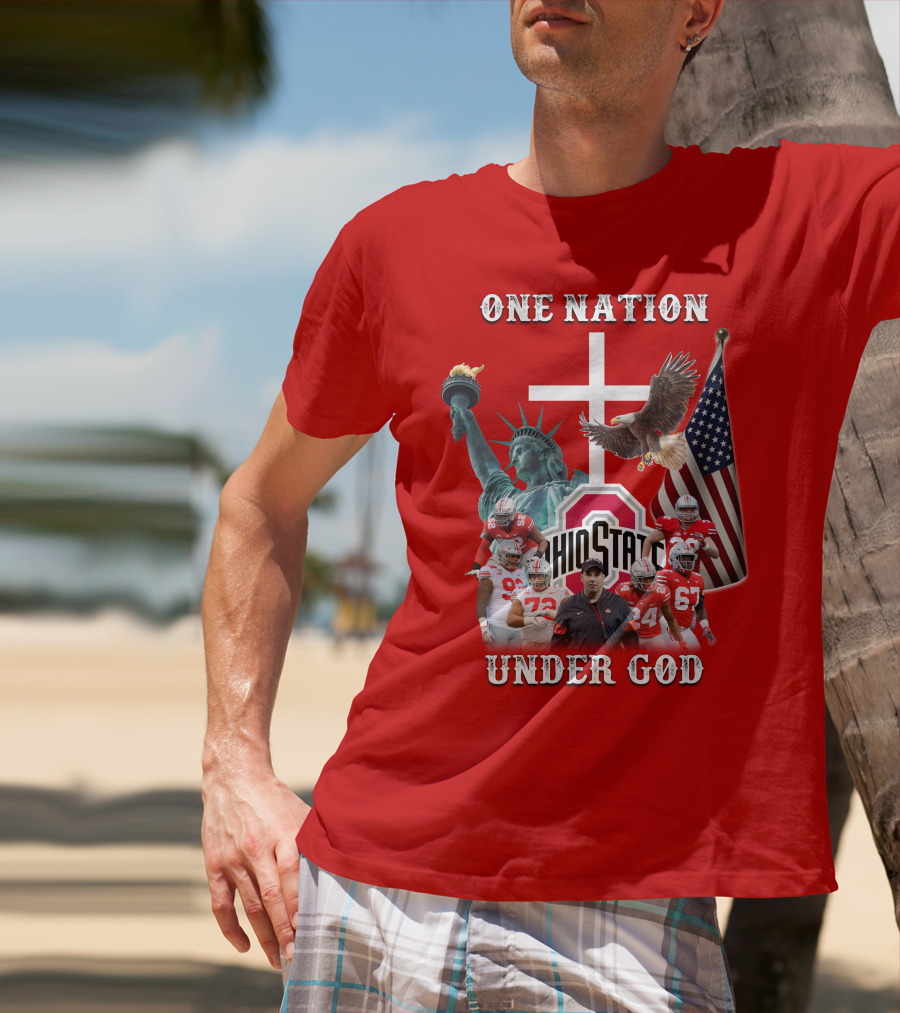 Ohio State Buckeyes One Nation Under God Coach And Players With American Symbols T-Shirt