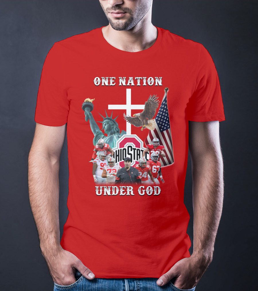 Ohio State Buckeyes One Nation Under God Coach And Players With American Symbols T-Shirt