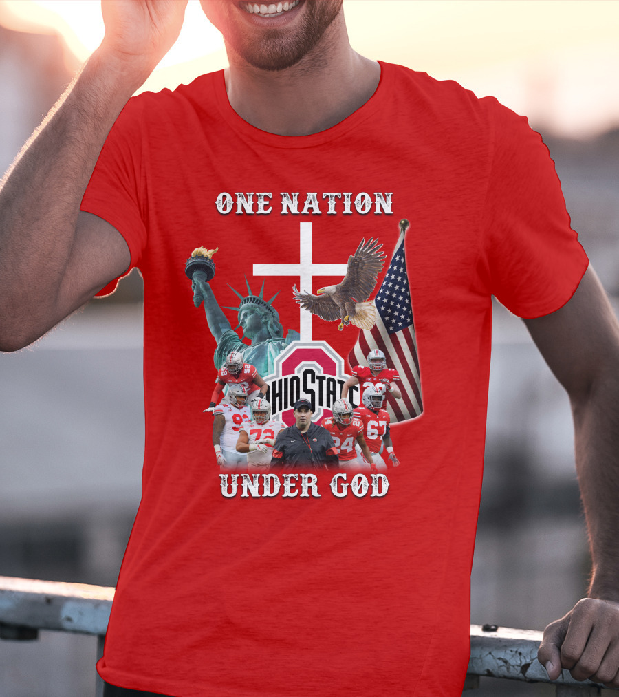 Ohio State Buckeyes One Nation Under God Coach And Players With American Symbols T-Shirt