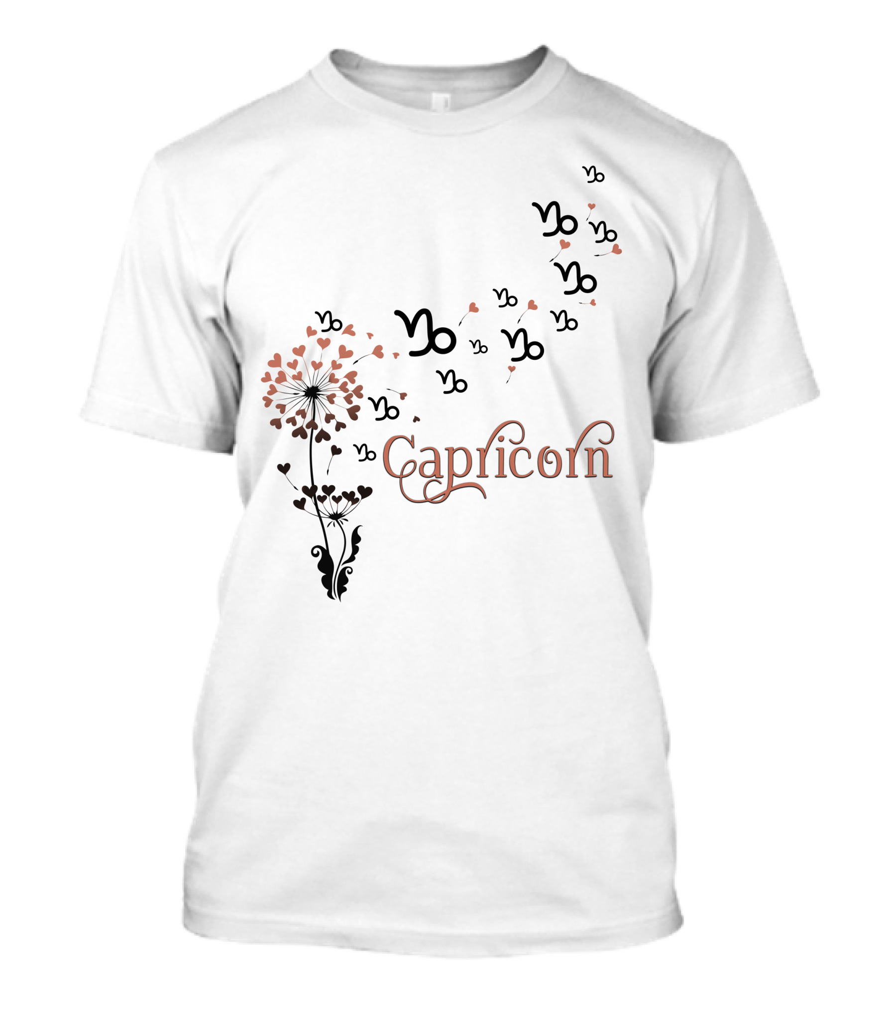 Capricorn Zodiac Sign With Heart Flower And Symbol Motif T-Shirt