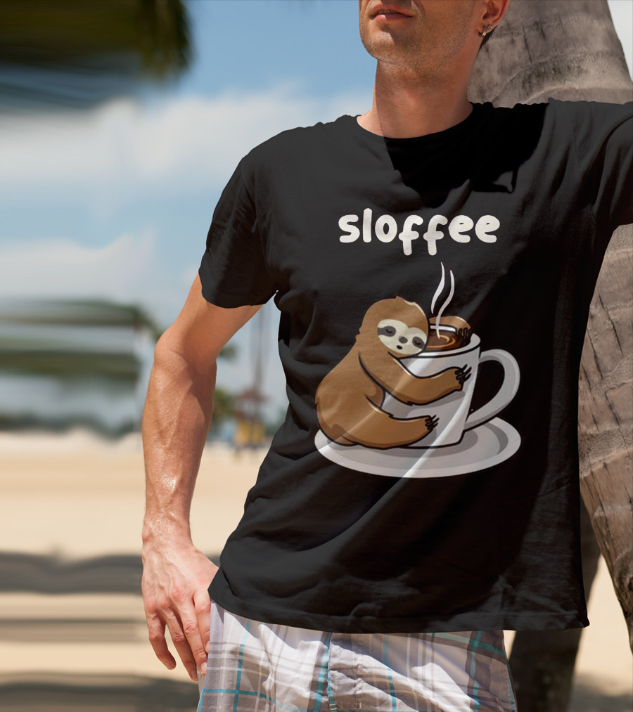 Sloffee Sloth Hugging Coffee Cup T-Shirt