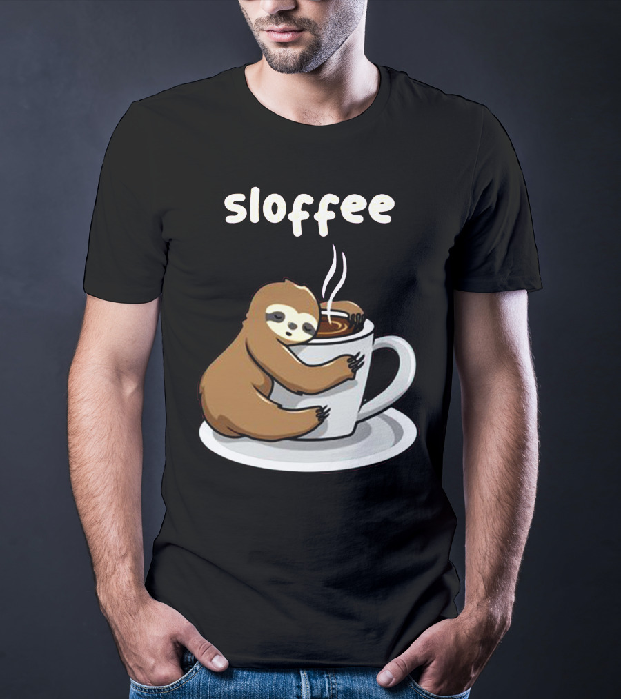 Sloffee Sloth Hugging Coffee Cup T-Shirt