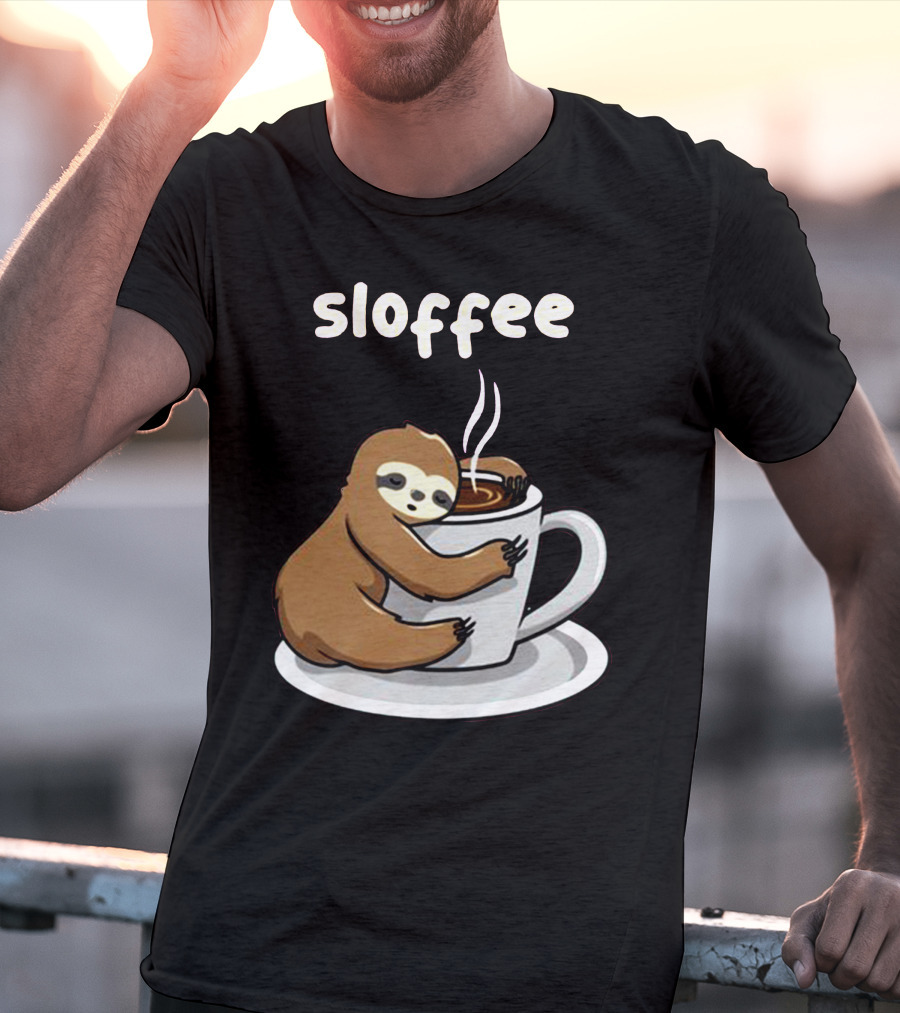 Sloffee Sloth Hugging Coffee Cup T-Shirt