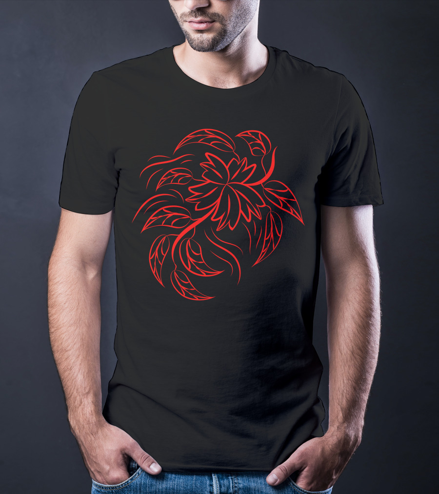Pr 322 Red Tribal Leaf T-Shirt