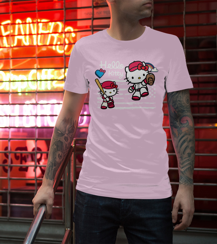 Hello Kitty Baseball American Flag Theme For Fans T-Shirt