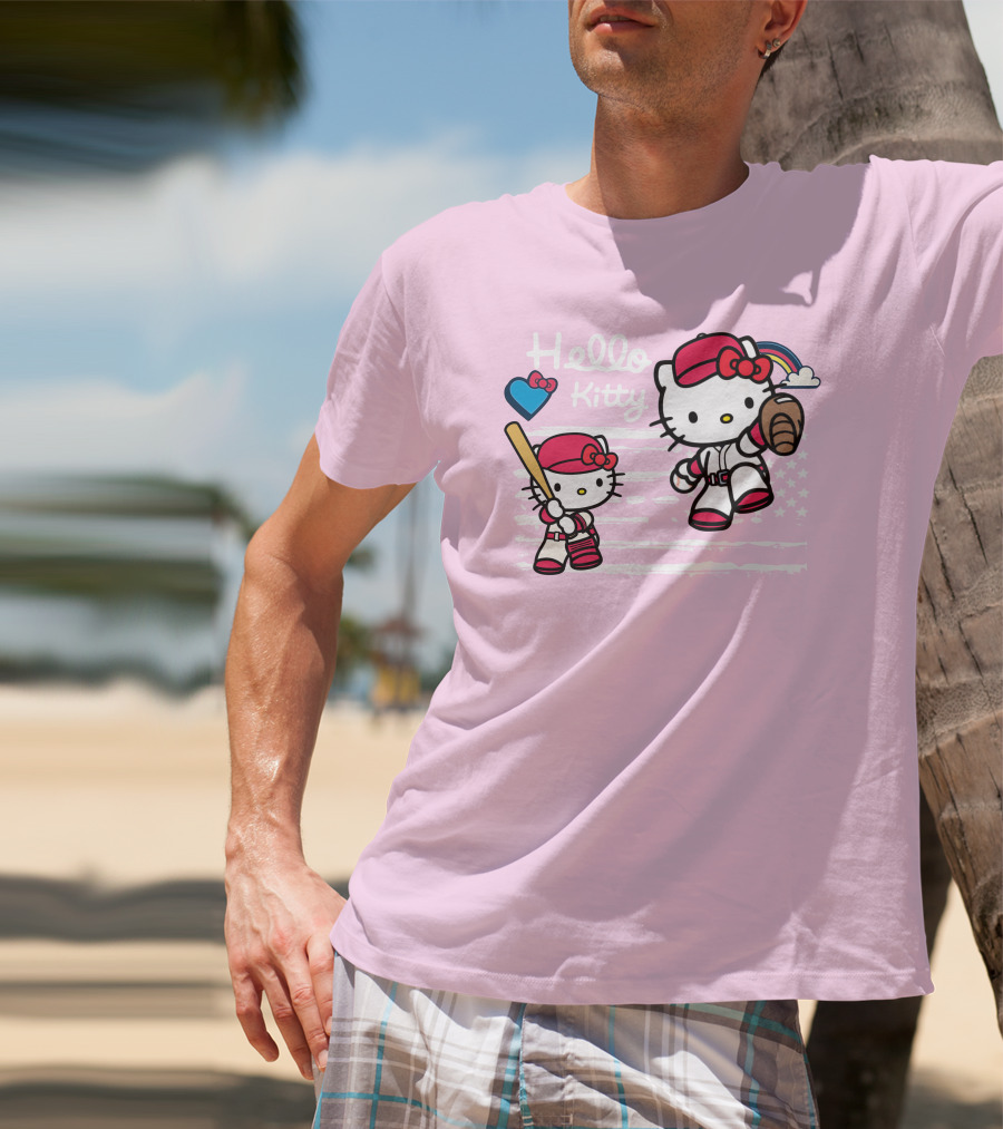 Hello Kitty Baseball American Flag Theme For Fans T-Shirt
