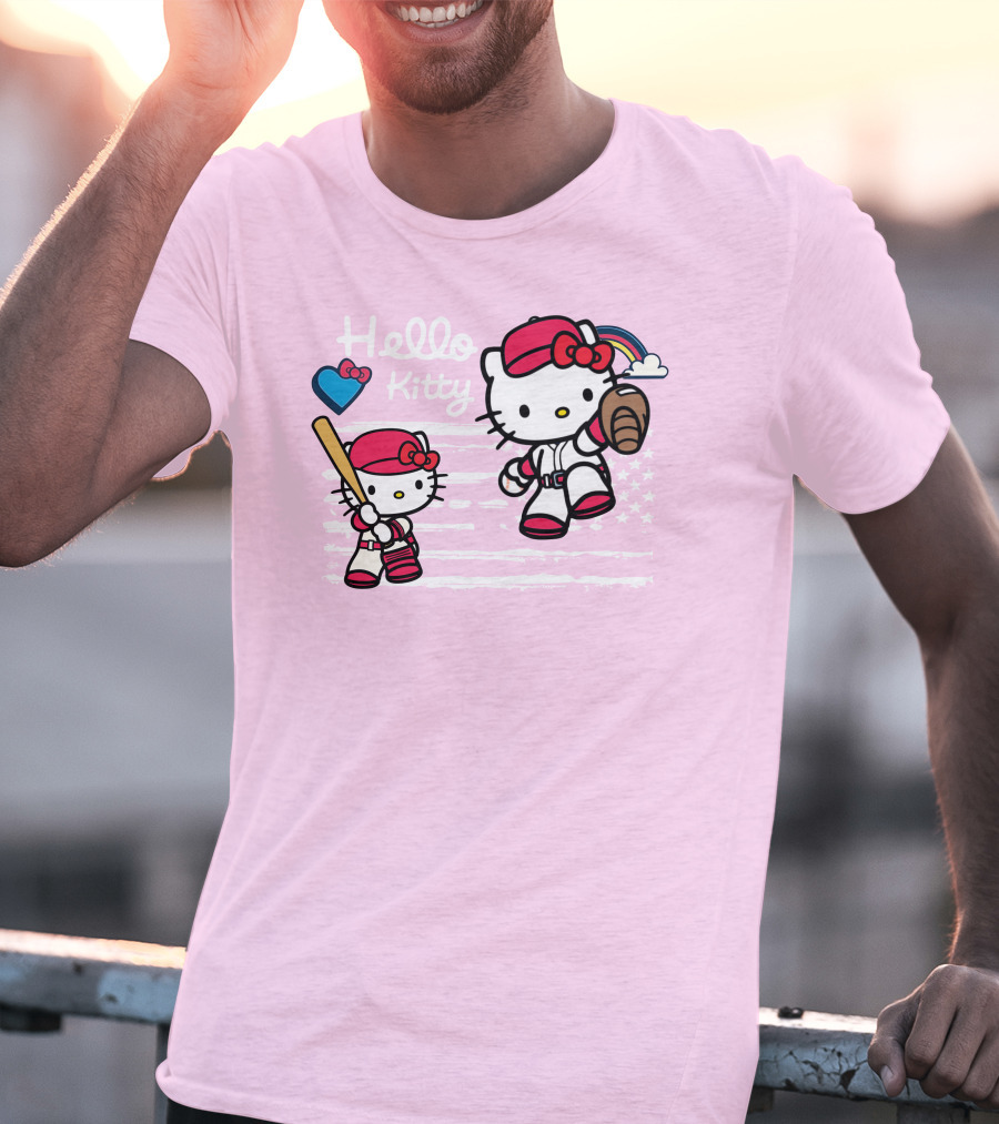 Hello Kitty Baseball American Flag Theme For Fans T-Shirt