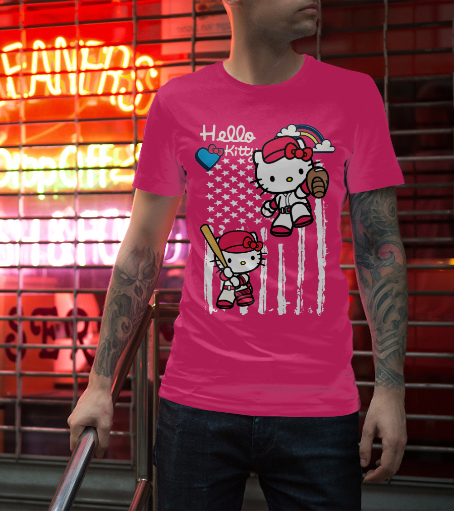 Hello Kitty Baseball American Stars Rainbow T-Shirt