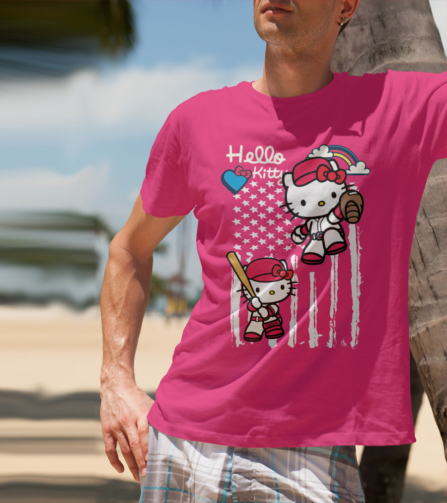 Hello Kitty Baseball American Stars Rainbow T-Shirt