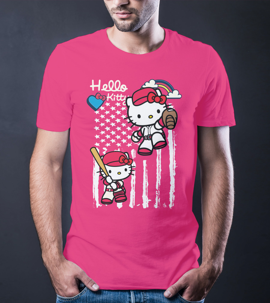 Hello Kitty Baseball American Stars Rainbow T-Shirt