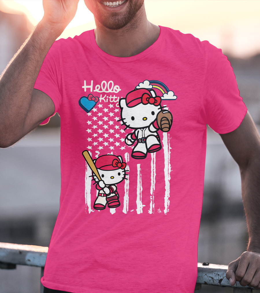 Hello Kitty Baseball American Stars Rainbow T-Shirt