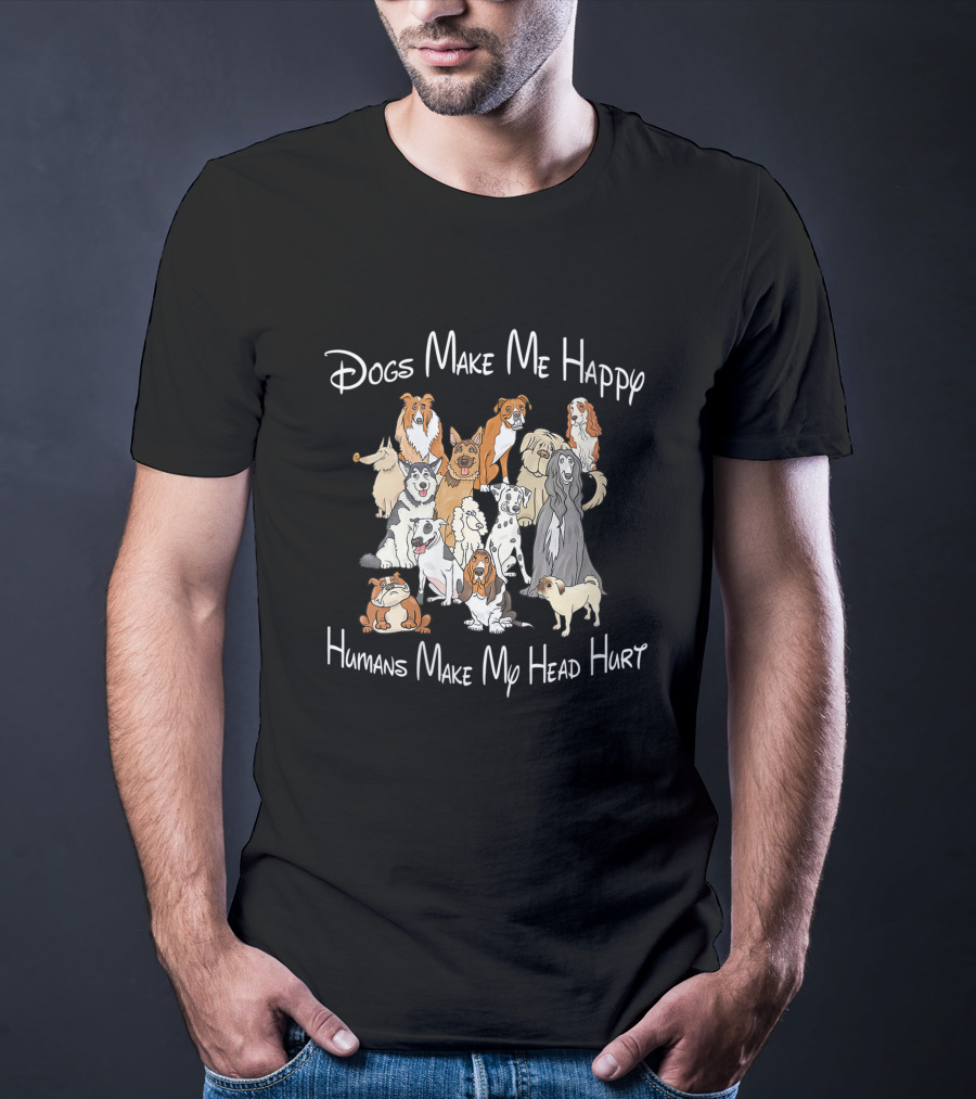 Dogs Make Me Happy Humans Make My Head Hurt With Illustrated Dog Breeds T-Shirt