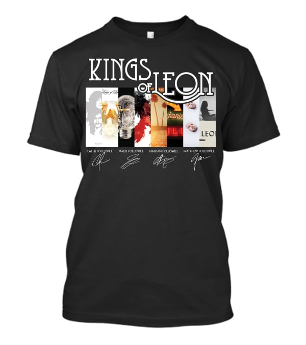 Kings Of Leon Youth And Young Manhood Album Covers With Caleb Jared Nathan Matthew Followill Signatures T-Shirt