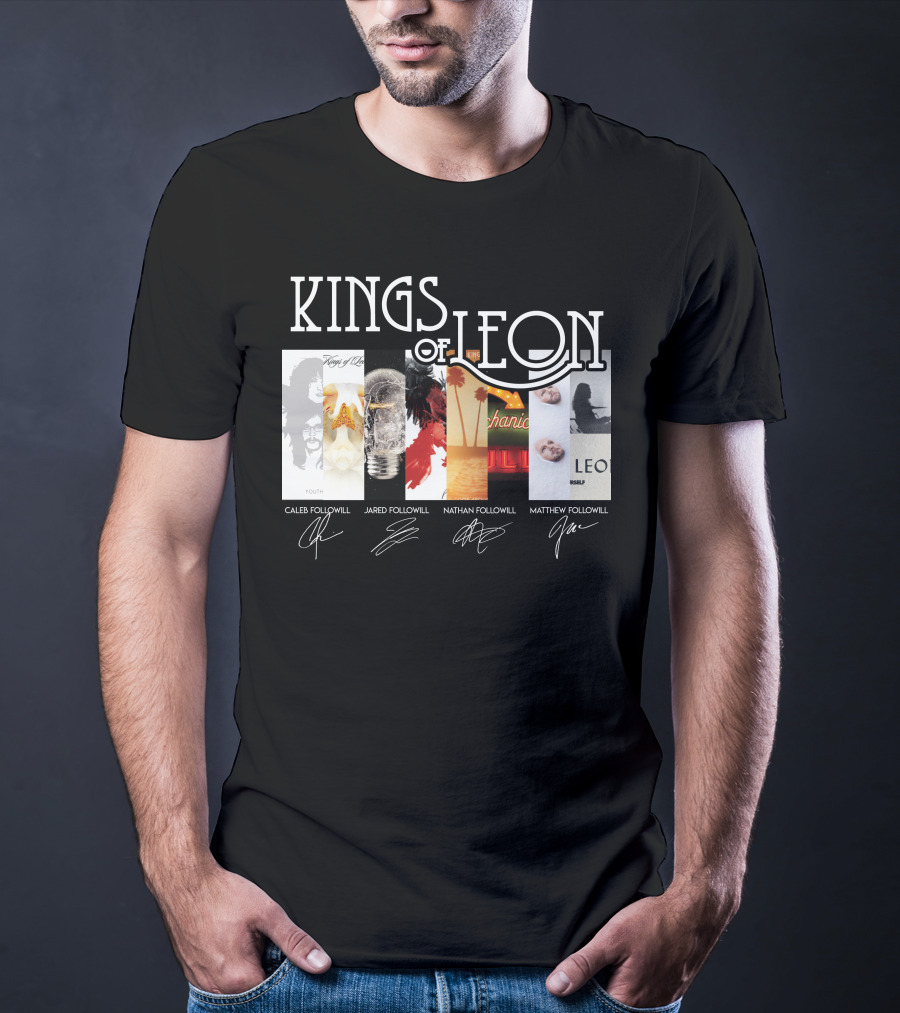 Kings Of Leon Youth And Young Manhood Album Covers With Caleb Jared Nathan Matthew Followill Signatures T-Shirt