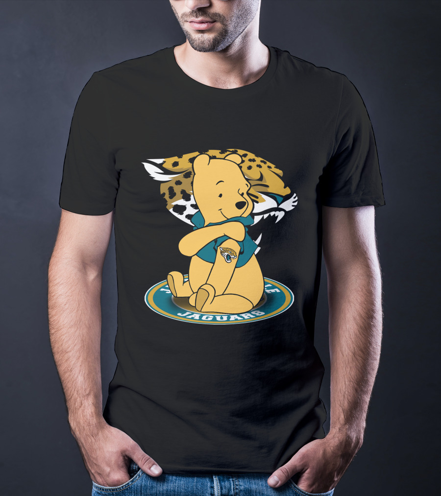 Pooh Jaguars Sitting With Jacksonville Logo And Teal T-Shirt
