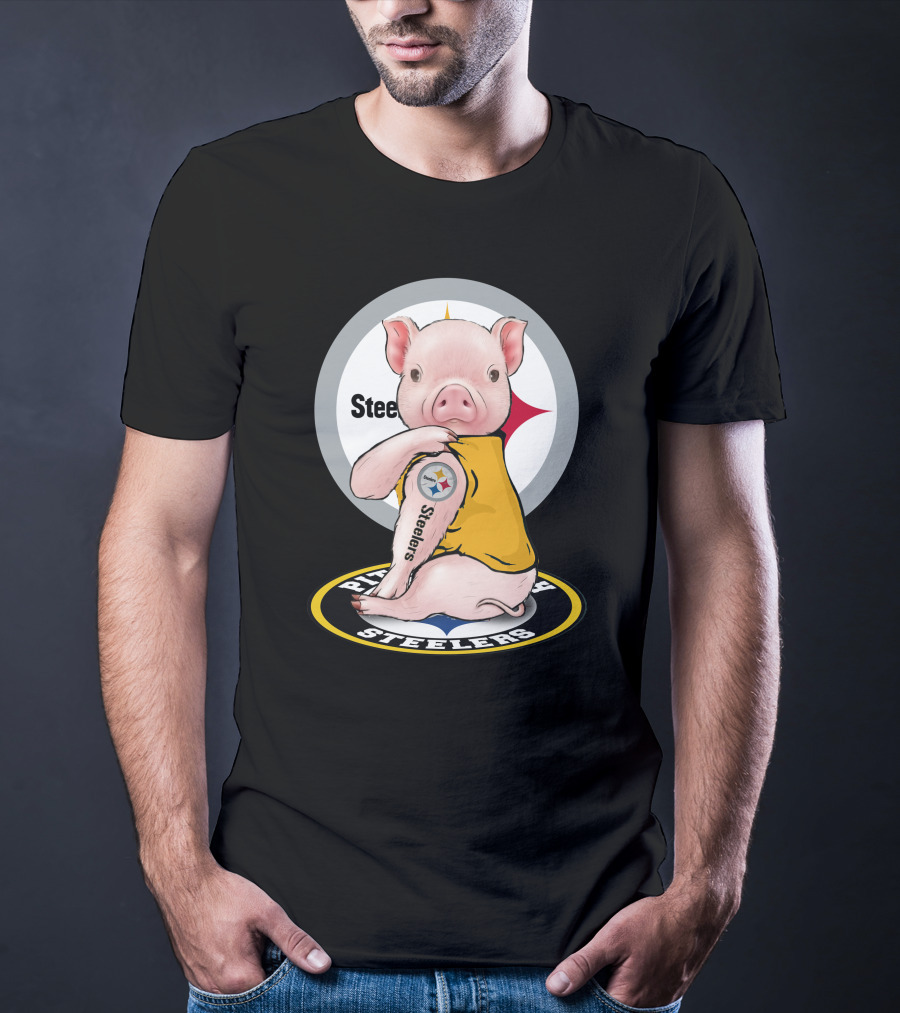 Steelers Pig Fan With Tattoo In Team Colors T-Shirt
