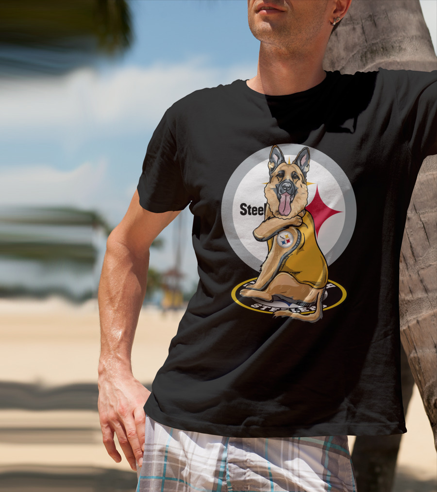 Steelers German Shepherd With NFL Logo And Team Colors T-Shirt