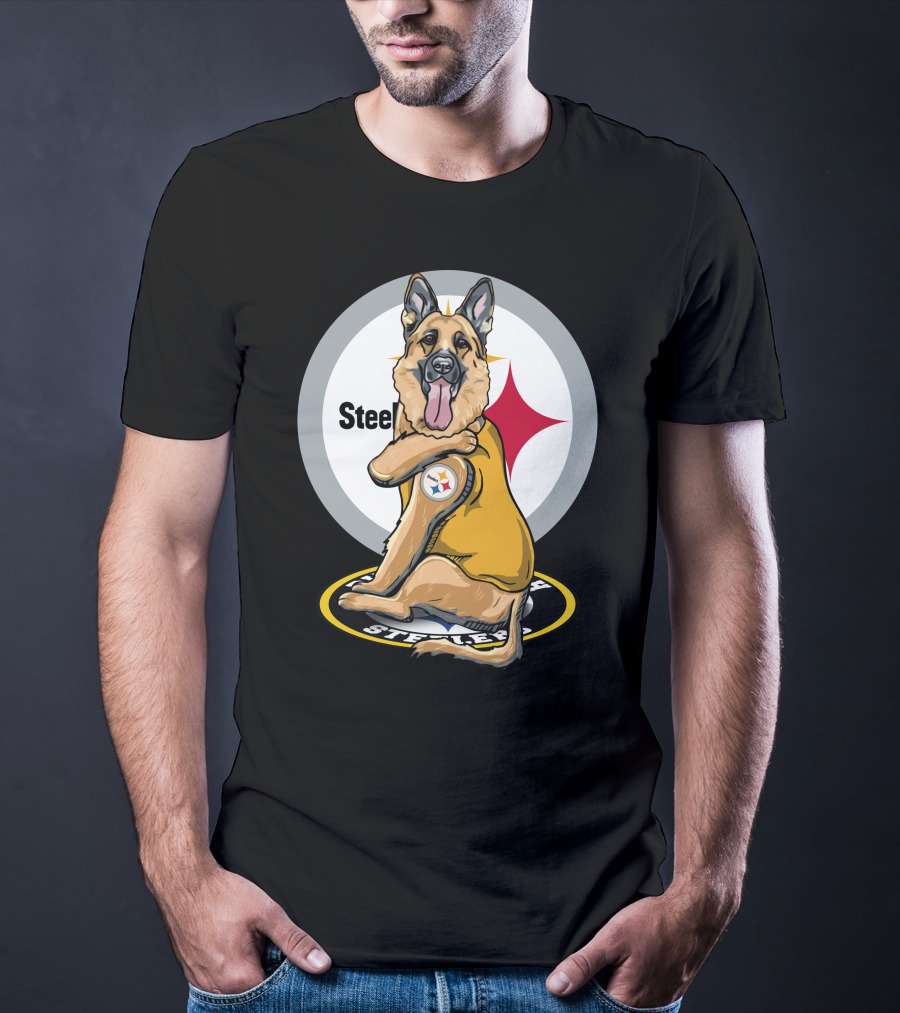 Steelers German Shepherd With NFL Logo And Team Colors T-Shirt