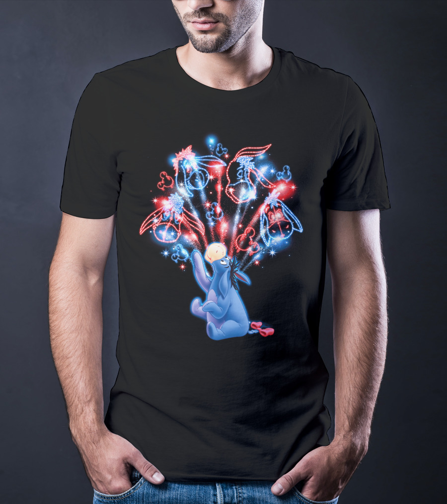 Eeyore Celebrates With Fireworks And Mickey Shapes T-Shirt