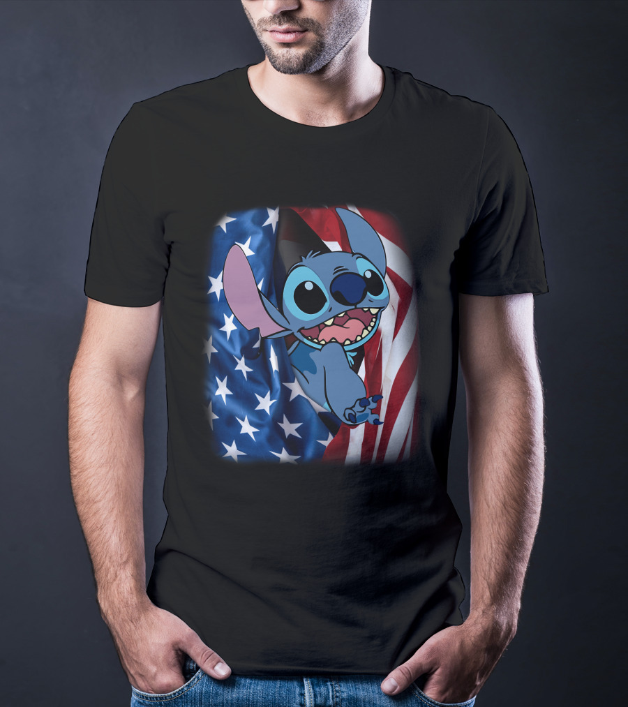 Stitch American Flag Fourth Of July T-Shirt