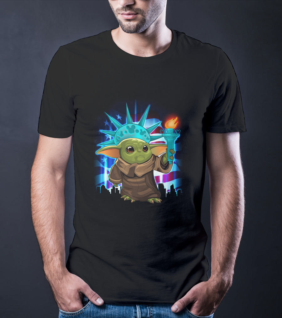 Baby Yoda Fourth Of July Liberty Torch T-Shirt