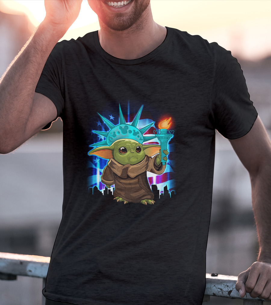 Baby Yoda Fourth Of July Liberty Torch T-Shirt