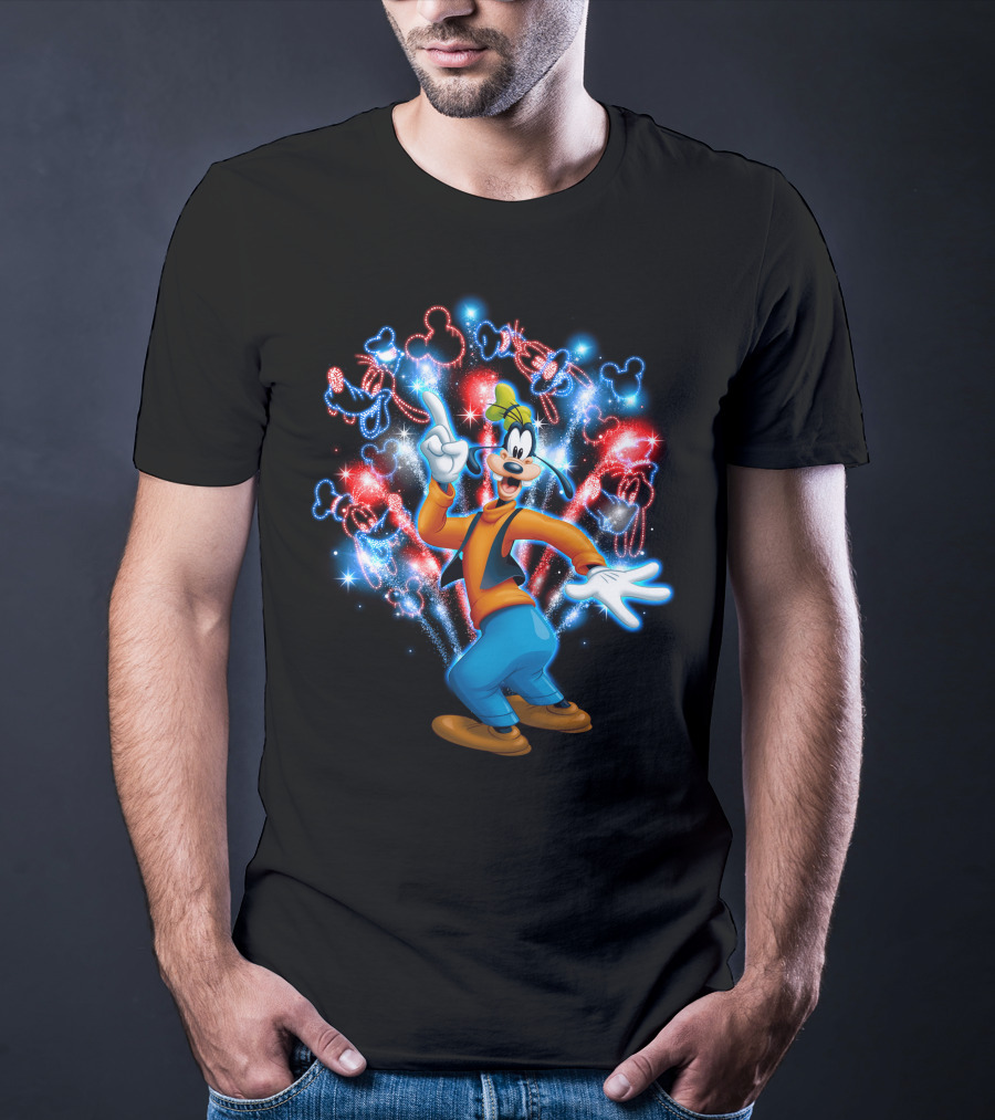 Goofy Disney Fireworks Celebration With Mickey Mouse Shapes T-Shirt
