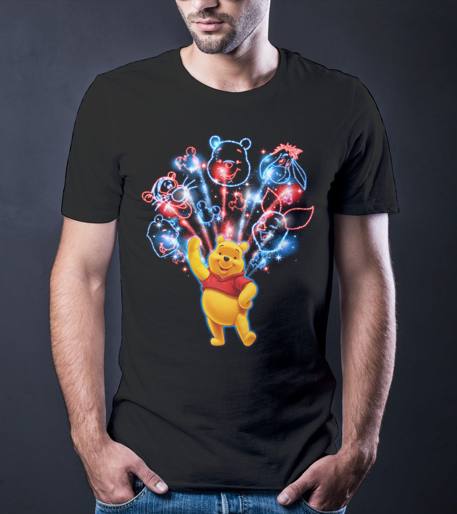 Winnie The Pooh Fireworks Celebration With Tigger Eeyore Piglet And Mickey Shapes T-Shirt