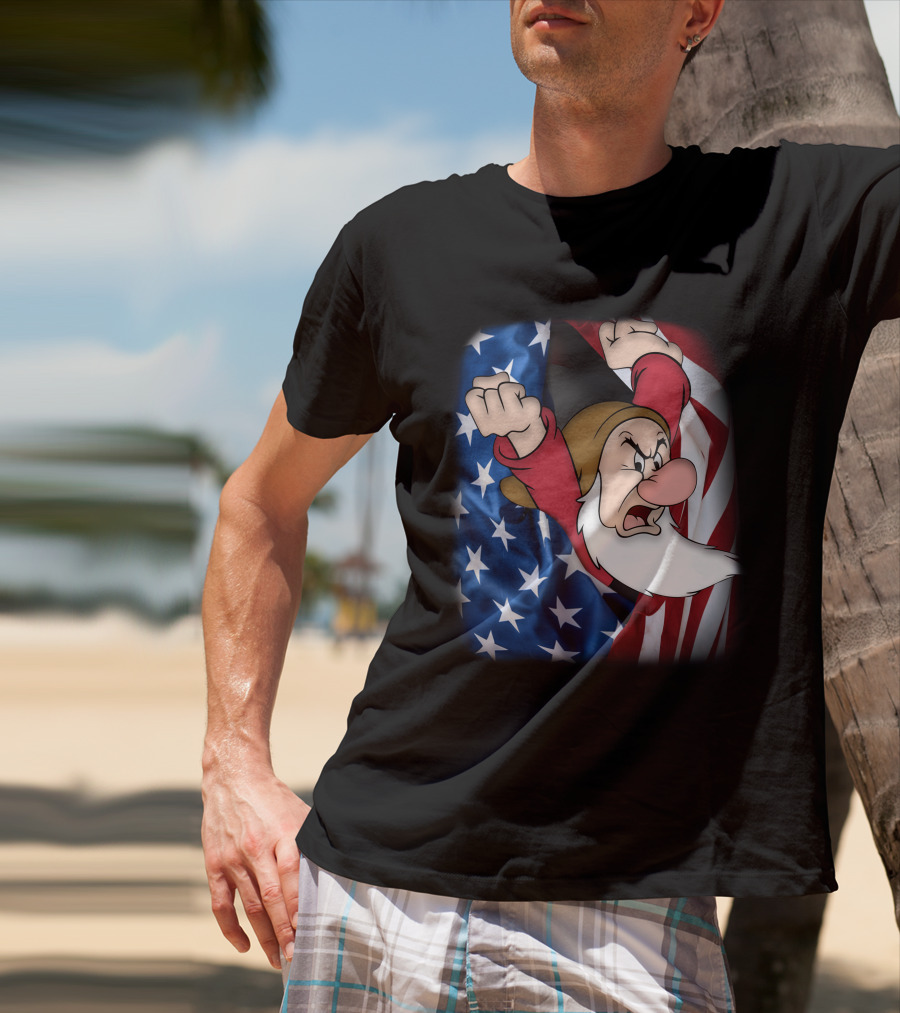Grumpy American Flag Stars And Stripes Burst T-Shirt