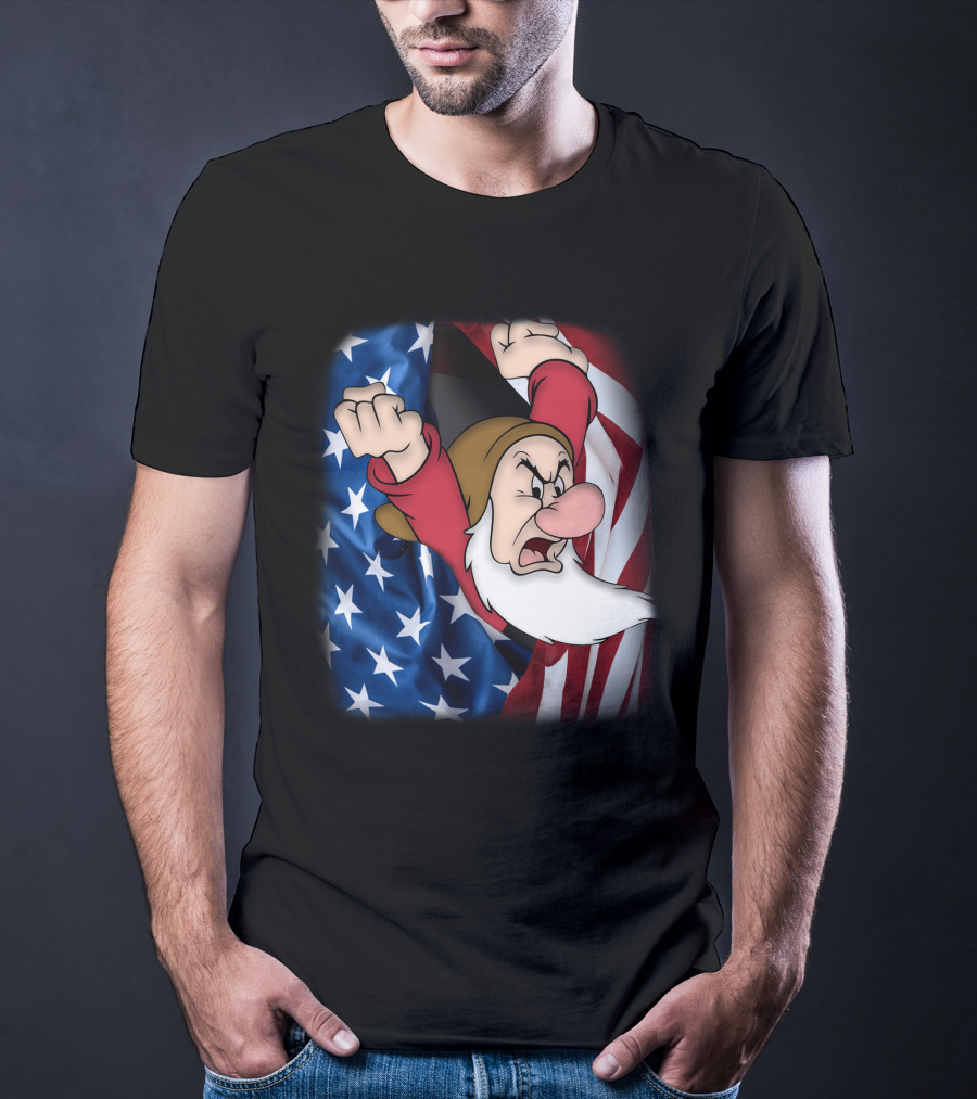 Grumpy American Flag Stars And Stripes Burst T-Shirt