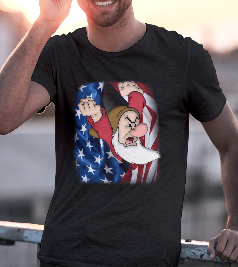Grumpy American Flag Stars And Stripes Burst T-Shirt